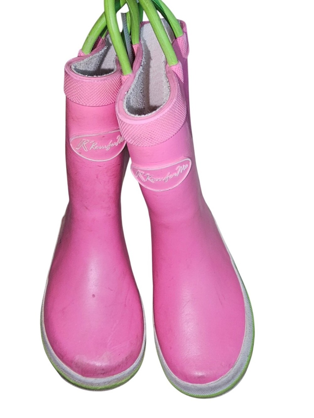 Komforme Kids Pink Rain Boots with Green Trim